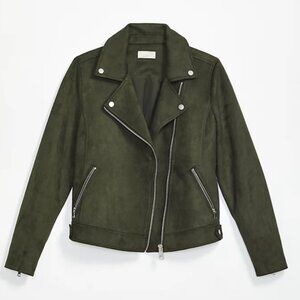 Loft Olive Green Faux Suede Moto Jacket